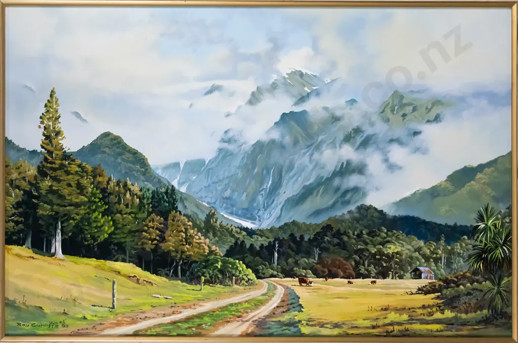 Roy Cunliffe 93 -framed oil on board- mountain scene H-450 W-680 Image 1++