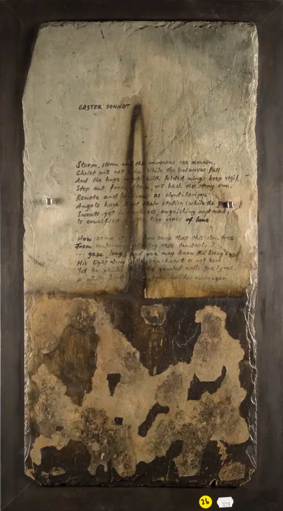 Claire Beynon 2003 - mounted oil slate - "Easter Sonnet" H-510 W-250 Image 1++
