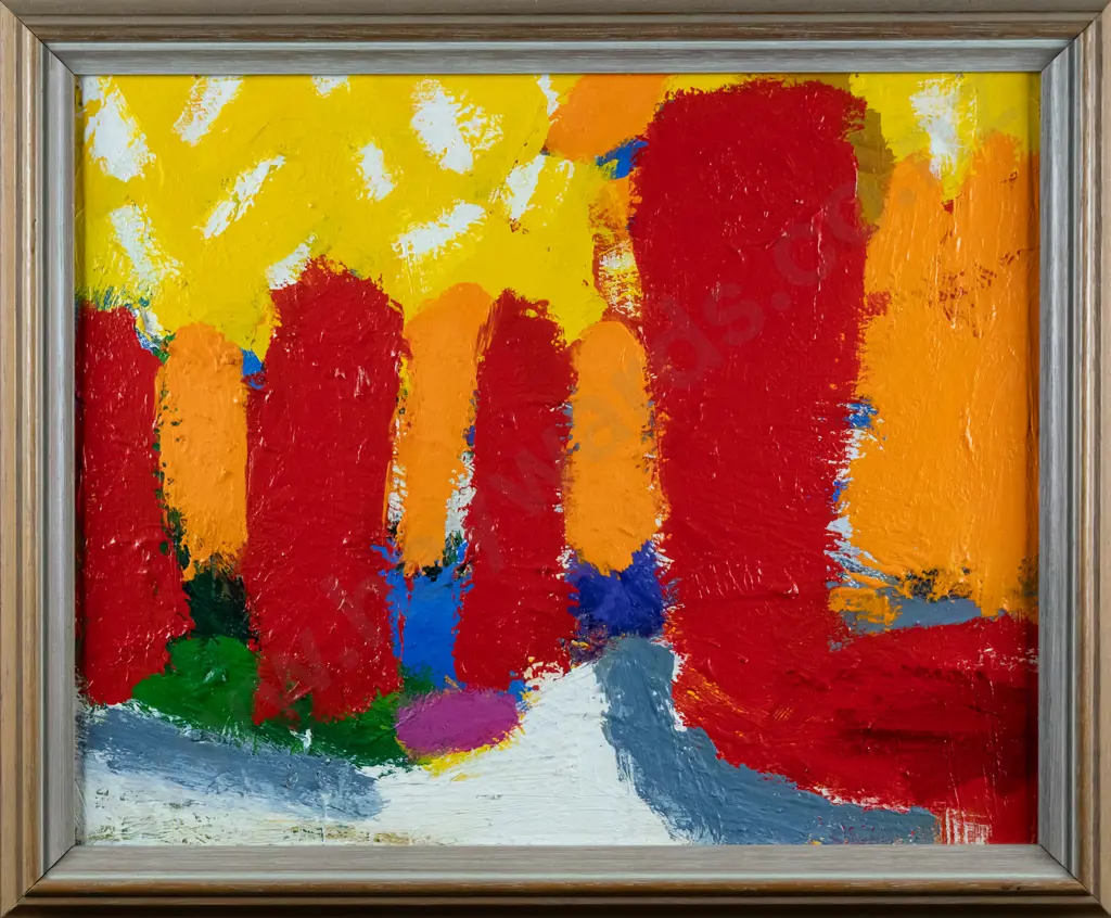 J Z Robinson 1991 -framed oil- "Yew trees at Larnachs Castle" H-225 W-280 Image 1++
