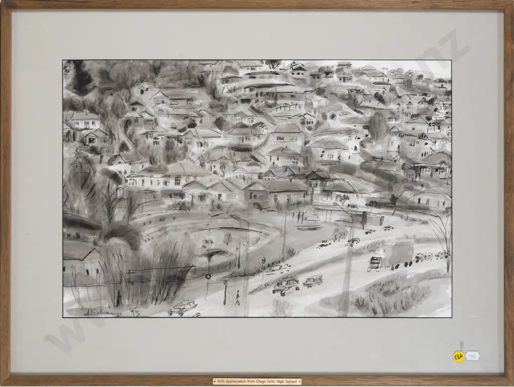 Joe L'Estrange -framed ink & watercolour- city scene H-330 W-500 Image 1++
