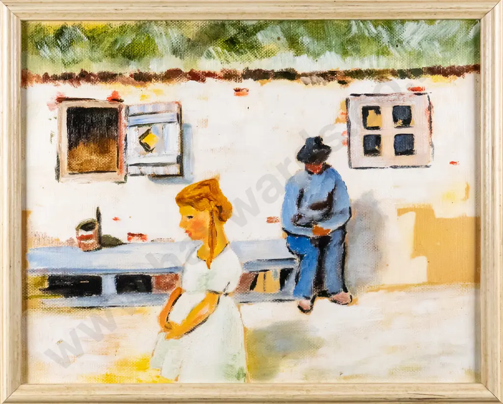 Attrib Hardwicke Knight - framed oil - girl & seated person H-220 W-280 Image 1++