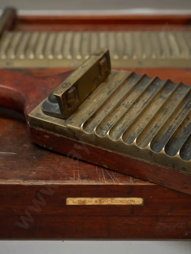 vintage Lynch & Co London timber and brass pharmacist's pill making roller mould - base is L-320 W-210 Image 1++