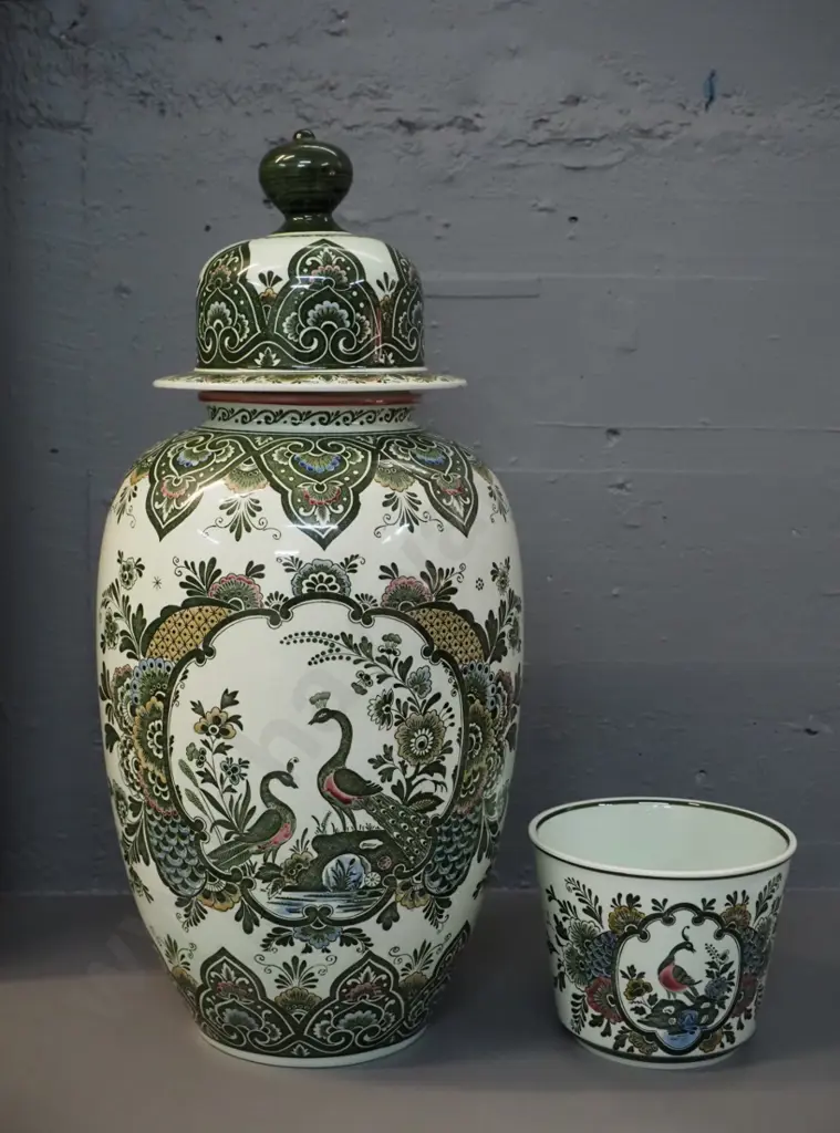 Villeroy & Bosch "Paon" peacock motif large lidded urn H- 520 and small jardiniere Image 1++