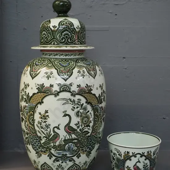 Villeroy & Bosch "Paon" peacock motif large lidded urn H- 520 and small jardiniere