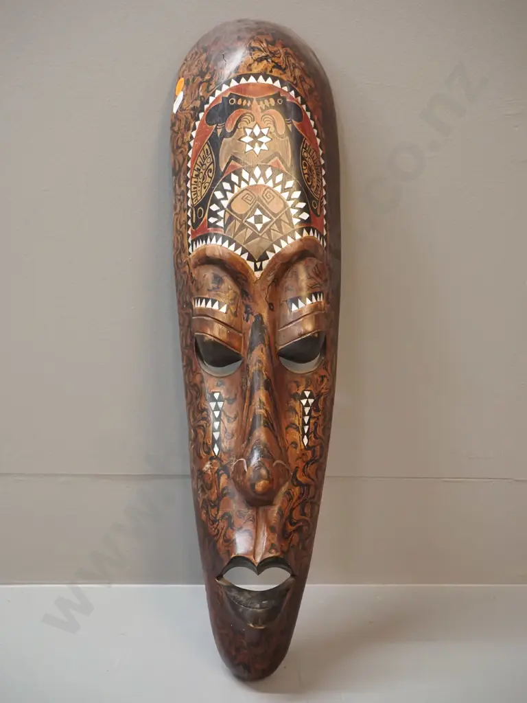hand painted Indonesian wall mask with shell inlay decoration H-500 W-120 Image 1++