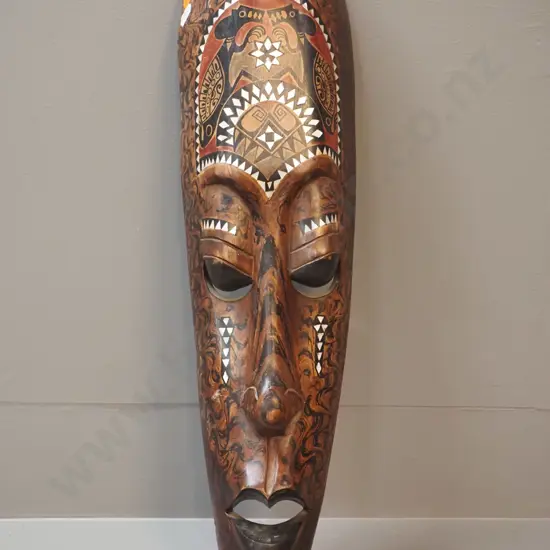 hand painted Indonesian wall mask with shell inlay decoration H-500 W-120