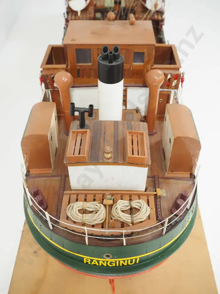 large and detailed timber ship model - coastal freighter MV. Ranginui, on wooden stand H-600 W-290 L-1230 (Pick up only) Image 1++