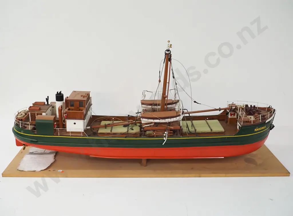 large and detailed timber ship model - coastal freighter MV. Ranginui, on wooden stand H-600 W-290 L-1230 (Pick up only) Image 1++