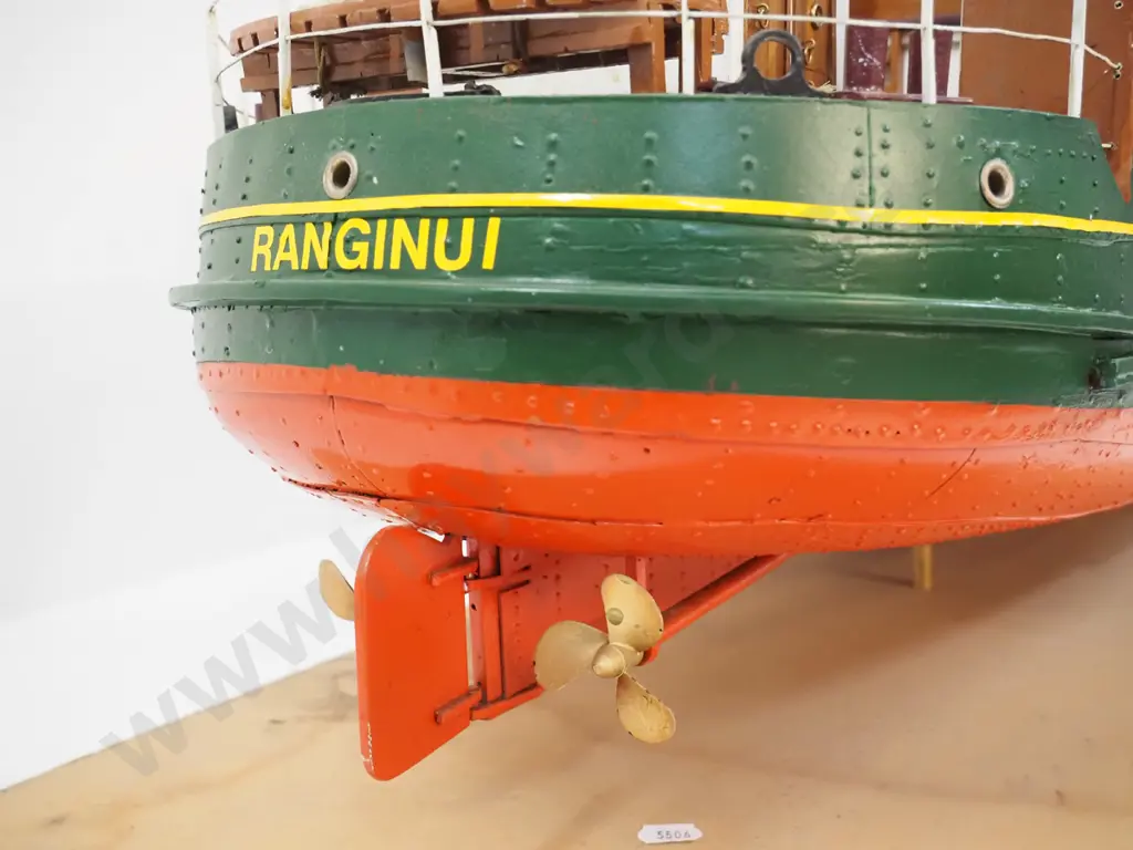 large and detailed timber ship model - coastal freighter MV. Ranginui, on wooden stand H-600 W-290 L-1230 (Pick up only) Image 1++