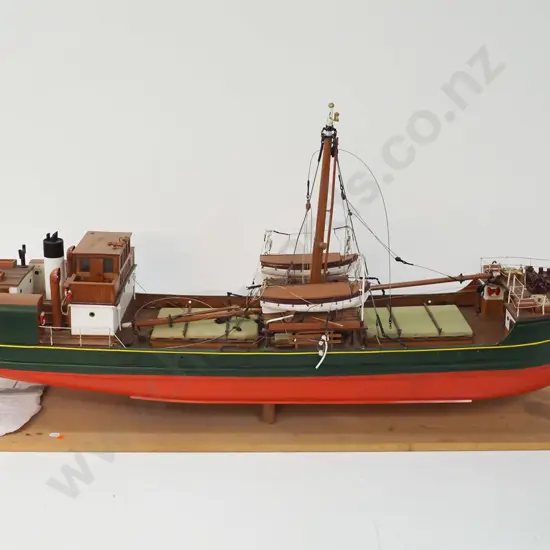 large and detailed timber ship model - coastal freighter MV. Ranginui, on wooden stand H-600 W-290 L-1230 (Pick up only)