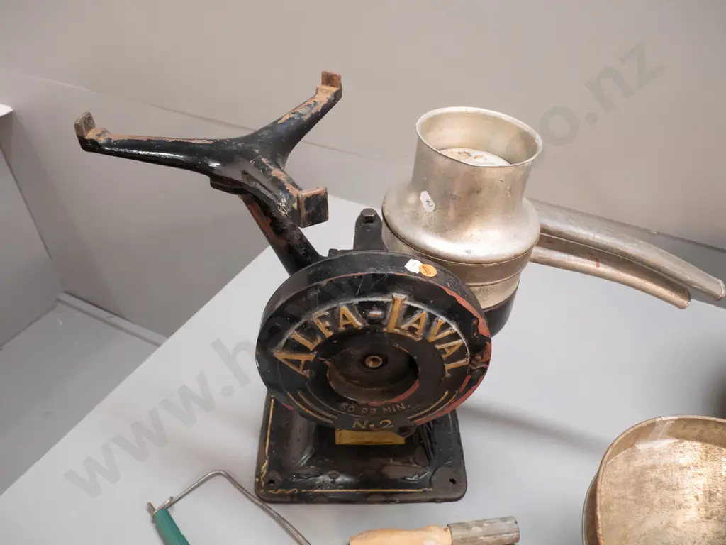 vintage Alfa Laval No. 2 milk separator - marked made in Sweden - with funnel and accessories. Some paint loss and dents Image 1++