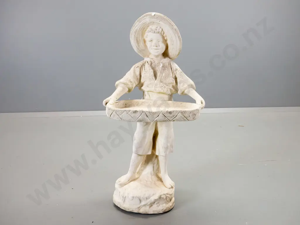 cast concrete or stone composite garden ornament - boy with tray H780 W360 D330 Image 1++
