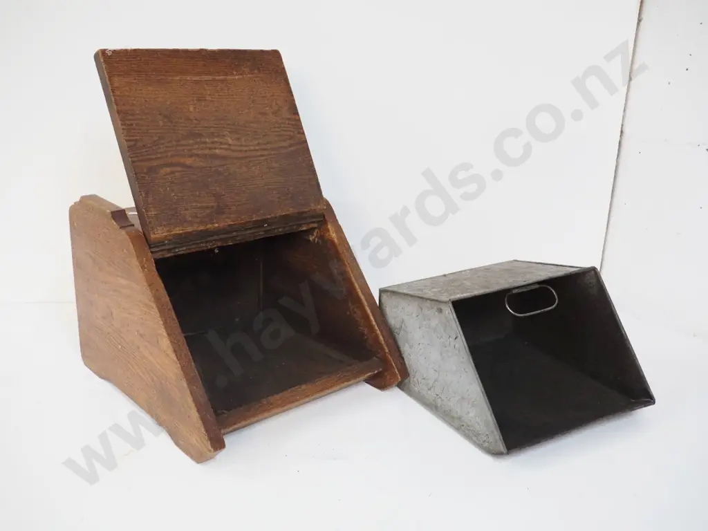vintage oak coal bin with tin liner, carved flap and brass top handle - general wear and tear H-350 W-350 D-410 Image 1++