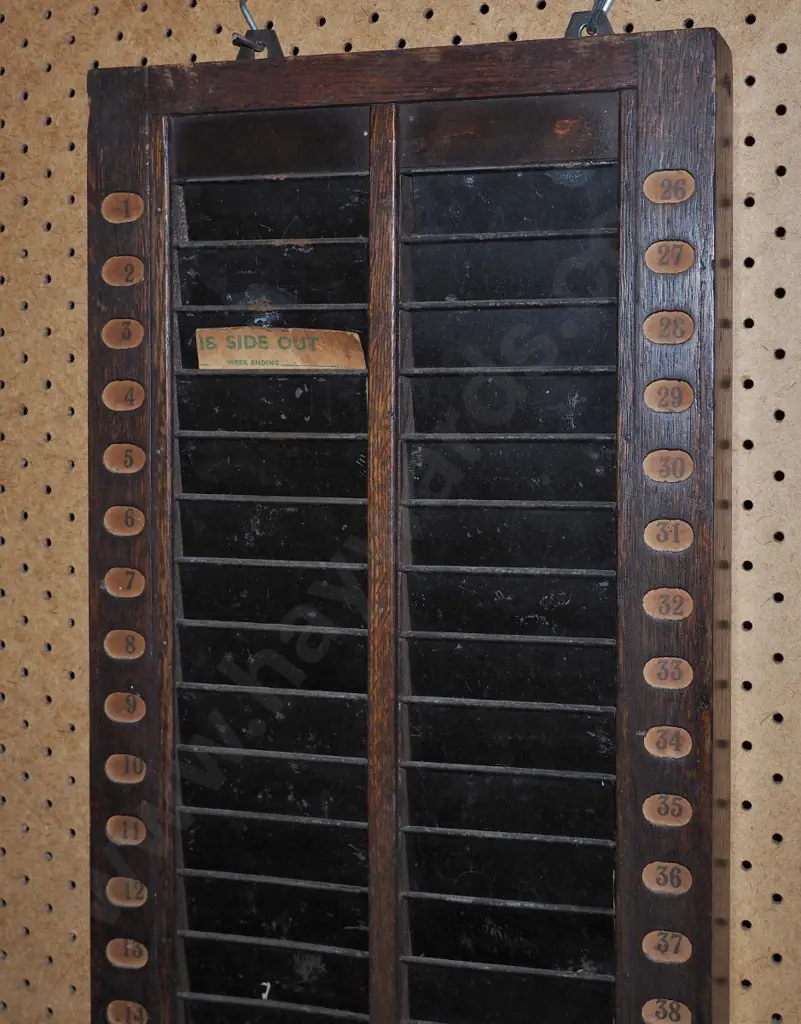 Gledhill-Brook time recorder in oak, having two side card holders, original condition, some borer Image 1++