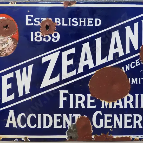enamel on metal New Zealand Insurance Co. Ltd plaque -  loss of enamel and corrosion H360 W500