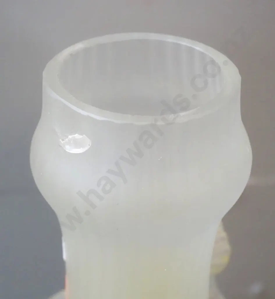 pair of antique glass orchid relief pattern hyacinth vases - yellow cadmium glass glows under UV light. One has surface Image 1++