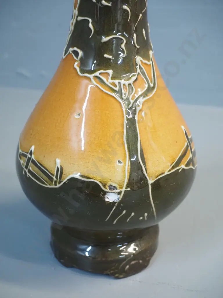 pair of Ravissant Ware (Welsh?) majolica style vases, marked 174, one has several firing faults H-240 D-130 Image 1++