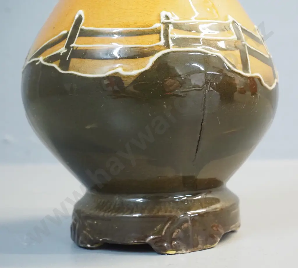 pair of Ravissant Ware (Welsh?) majolica style vases, marked 174, one has several firing faults H-240 D-130 Image 1++