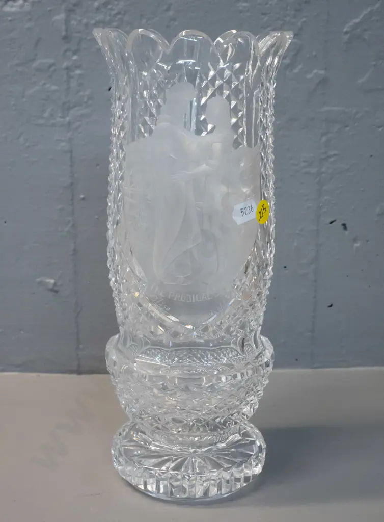 heavy Waterford limited edition cut crystal vase with raised & frosted motif - etched Prodigal Son 43/250 Image 1++