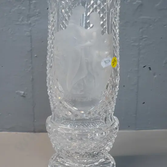 heavy Waterford limited edition cut crystal vase with raised & frosted motif - etched Prodigal Son 43/250