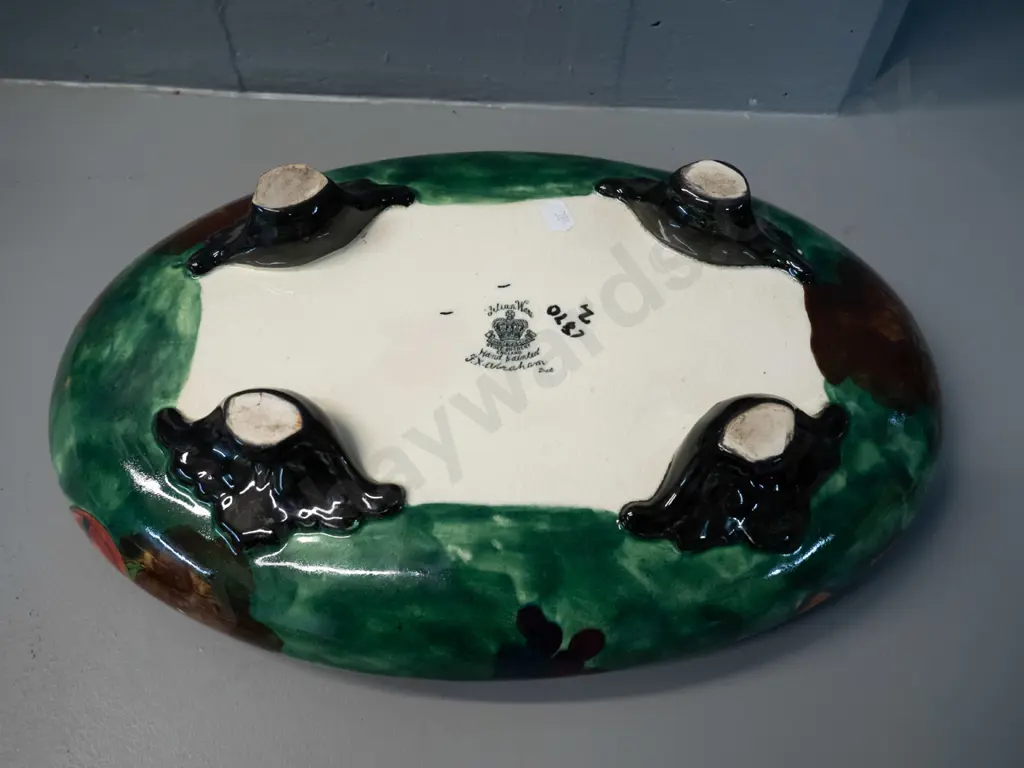 vintage S. Hancock & Sons Titian Ware hand painted fruits pattern large oval float bowl, signed F.X. Abraham H100 L360 Image 1++