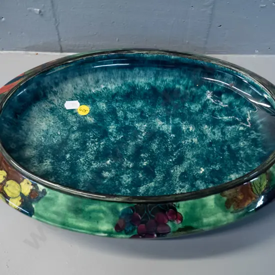 vintage S. Hancock & Sons Titian Ware hand painted fruits pattern large oval float bowl, signed F.X. Abraham H100 L360