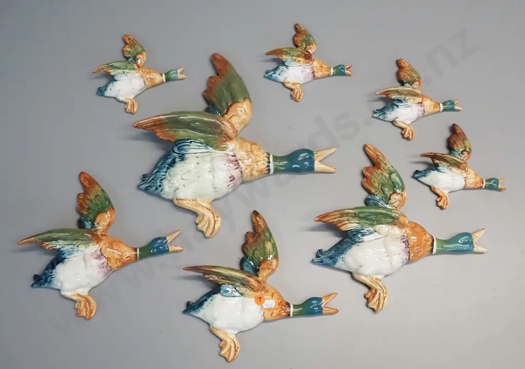 8 Beswick flying wall ducks in various sizes, largest one and 2 others have mends, smaller ones have pockets, largest is Image 1++