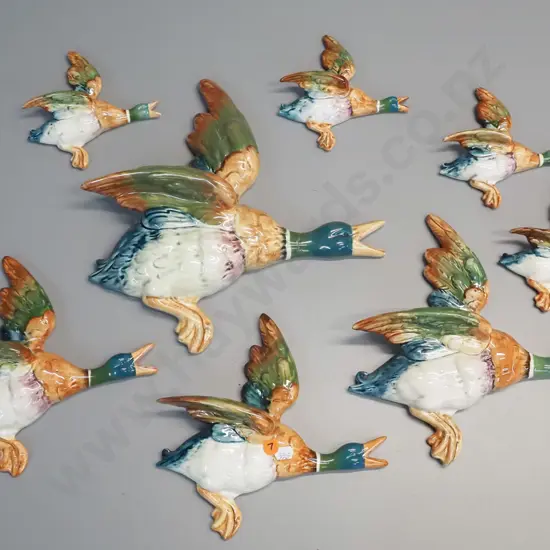 8 Beswick flying wall ducks in various sizes, largest one and 2 others have mends, smaller ones have pockets, largest is