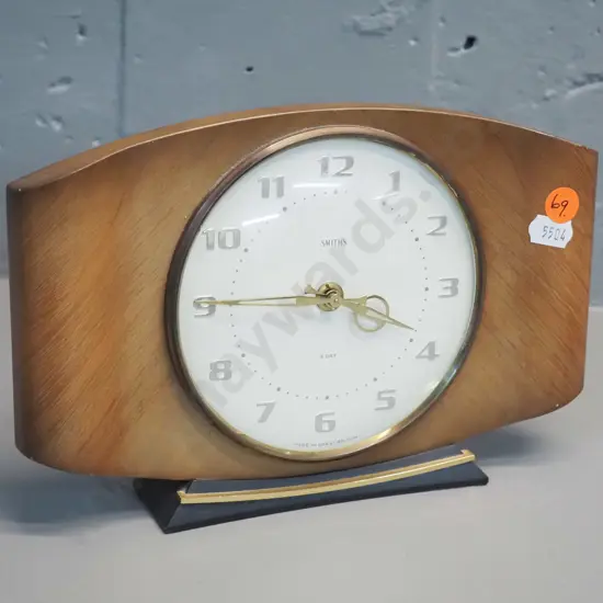 retro Smiths 8-day mantel clock - timber case with brass trim H-155 W-230
