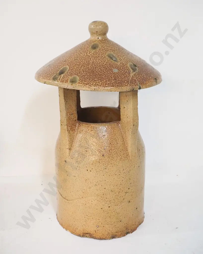 vintage salt glazed capped chimney pot - hairline crack on side H-570 D-350 Image 1++