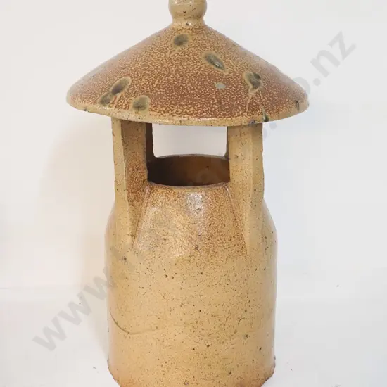 vintage salt glazed capped chimney pot - hairline crack on side H-570 D-350