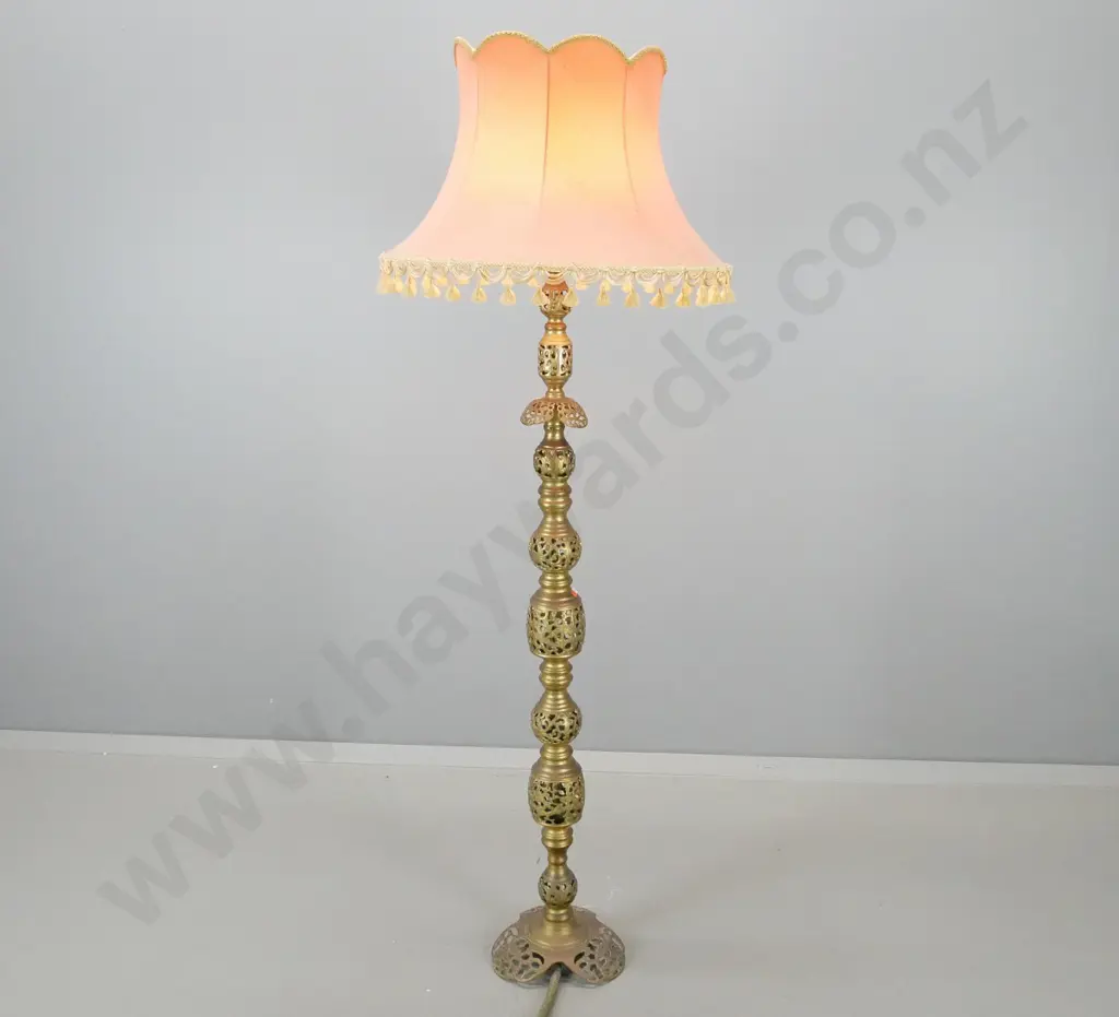 filigree pattern cast brass standard lamp with waisted shade H-1620 Shade D-570 Image 1++