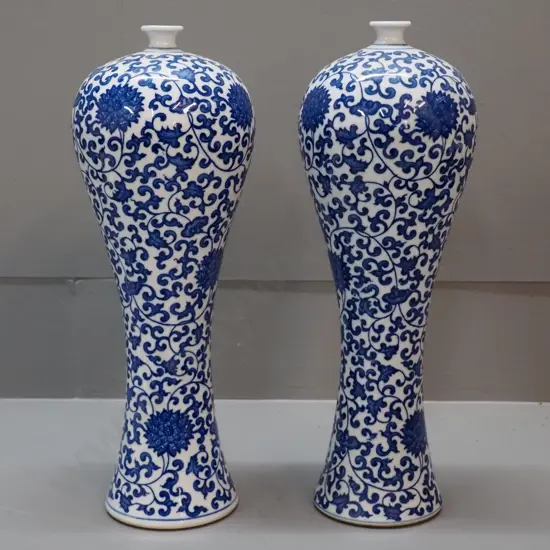 pair of bulbous shape, narrow mouth Asian blue and white vases H - 320