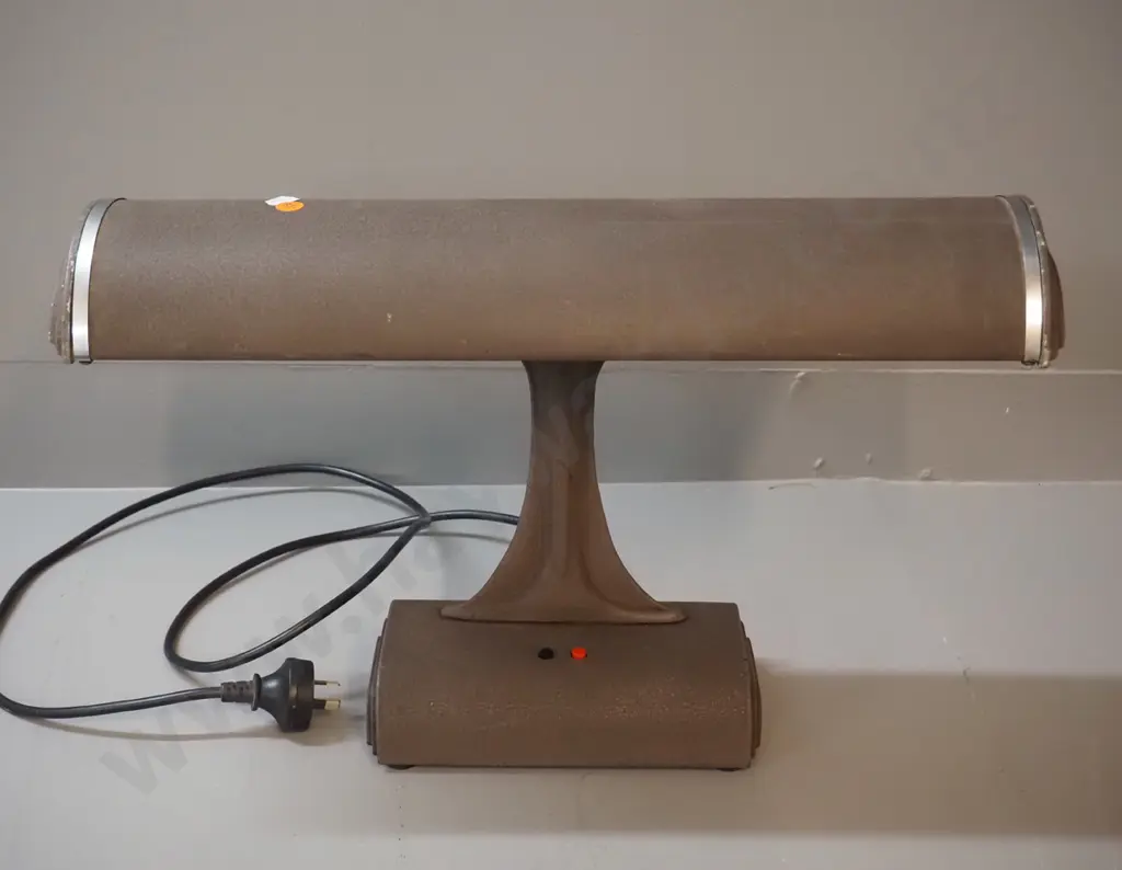retro cast metal desk lamp with fluorescent tube - chrome trim slightly loose, some chips to finish H330 W480 Image 1++