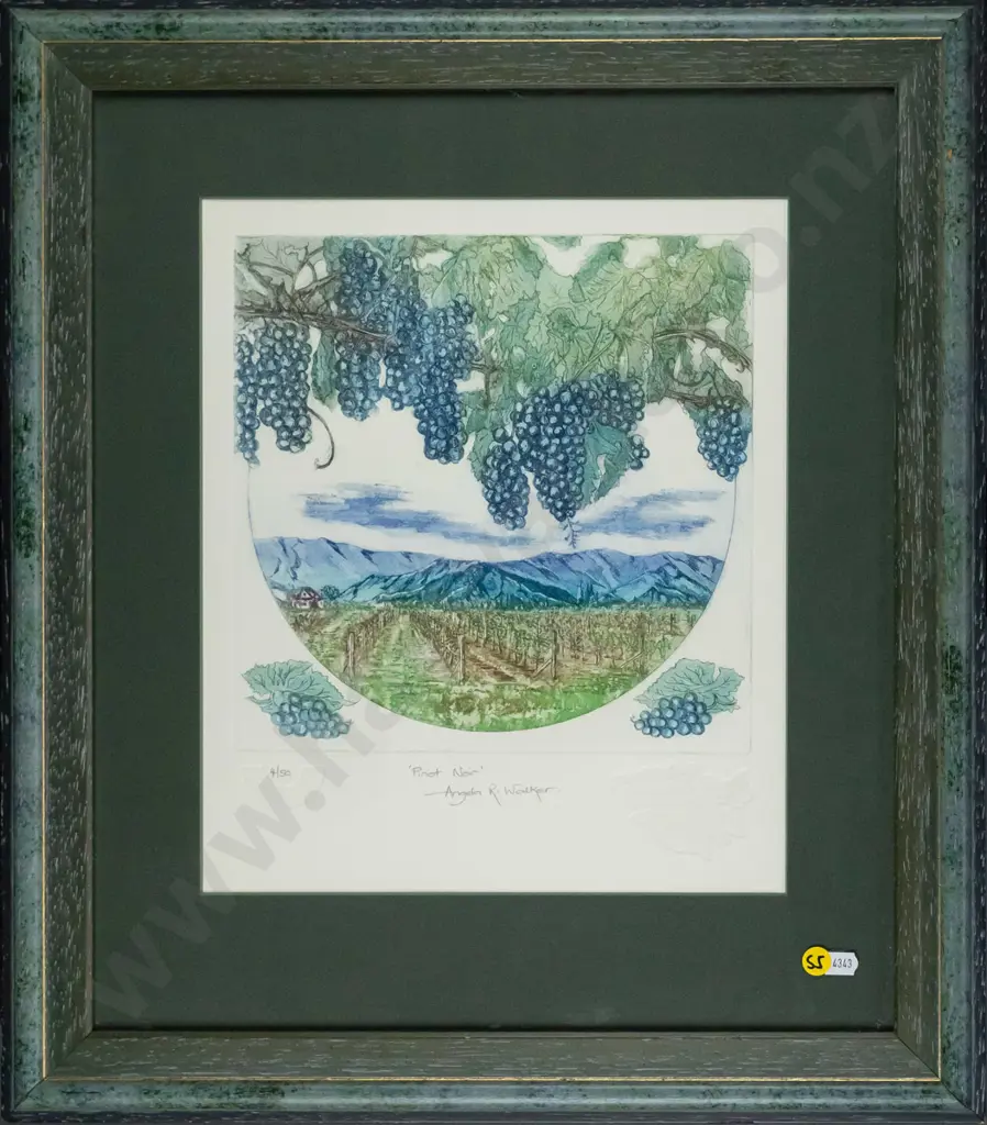 Angela R Walker - framed etching 4/50 "Pinot Noir" H-250 W-250 Image 1++