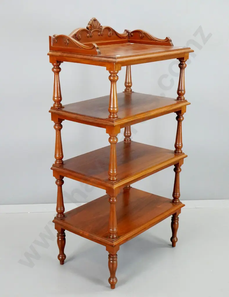 reproduction mahogany 4-tier whatnot with carved gallery top H-1140 W-570 D-370 Image 1++