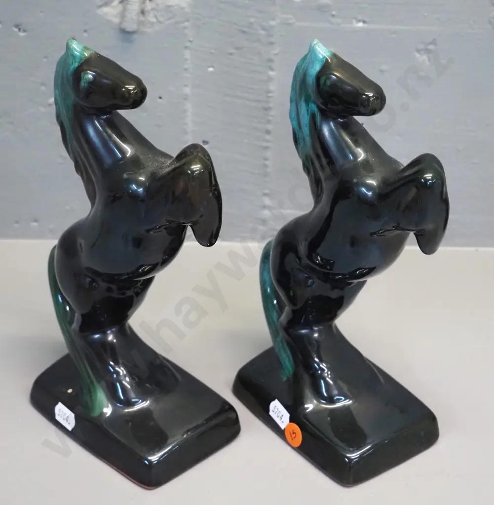2 Blue Mountain pottery rearing horse figures H-240 Image 1++