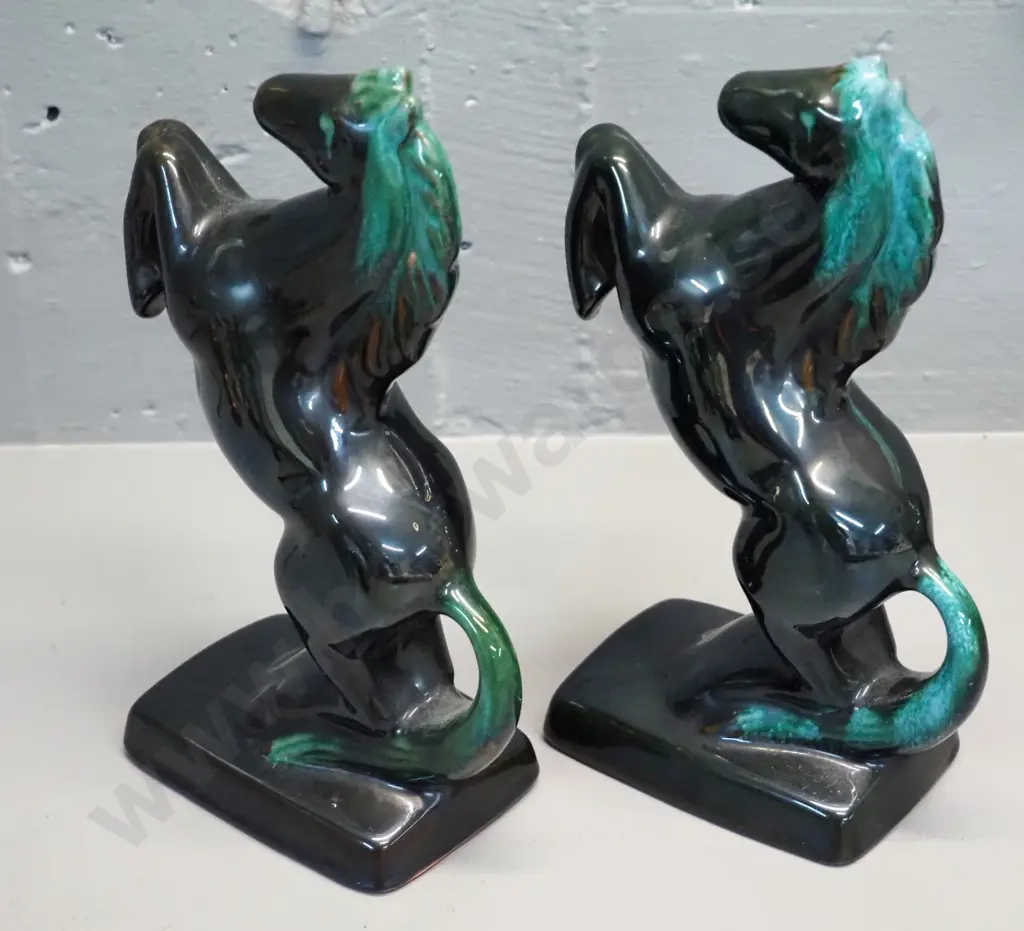 2 Blue Mountain pottery rearing horse figures H-240 Image 1++