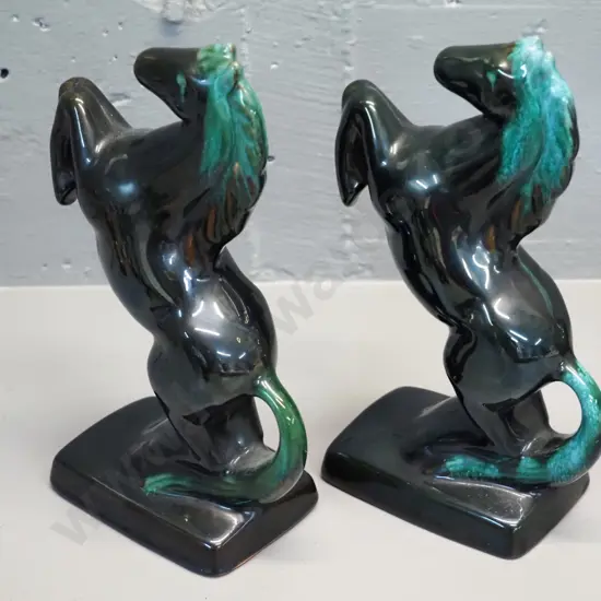 2 Blue Mountain pottery rearing horse figures H-240