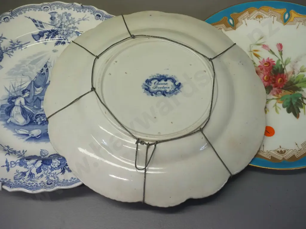 3 antique plates - hand-painted floral D-230 and 2 blue & white, one marked "Chinese Porcelain" D-260, other one has Image 1++