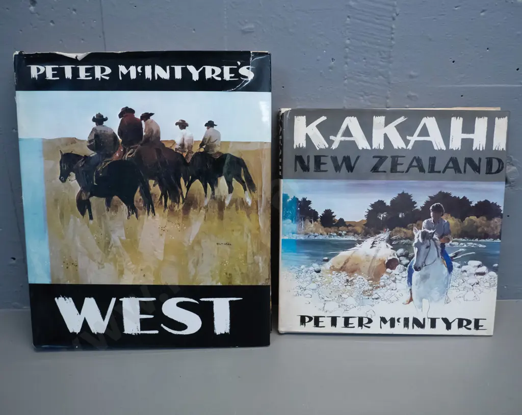 2 Peter McIntyre art books - "Kakahi New Zealand" 1972 and "West" 1970 - wear to dust jackets Image 1++