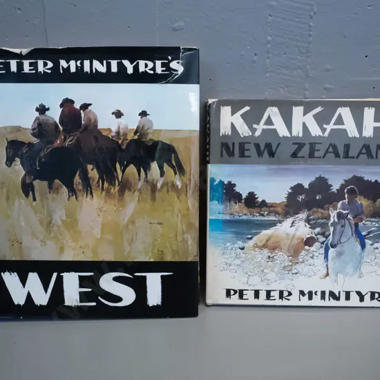 2 Peter McIntyre art books - "Kakahi New Zealand" 1972 and "West" 1970 - wear to dust jackets