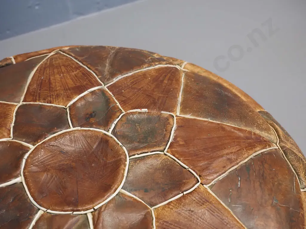 vintage leather pouffe - aged patina to leather H-160 D-410 Image 1++