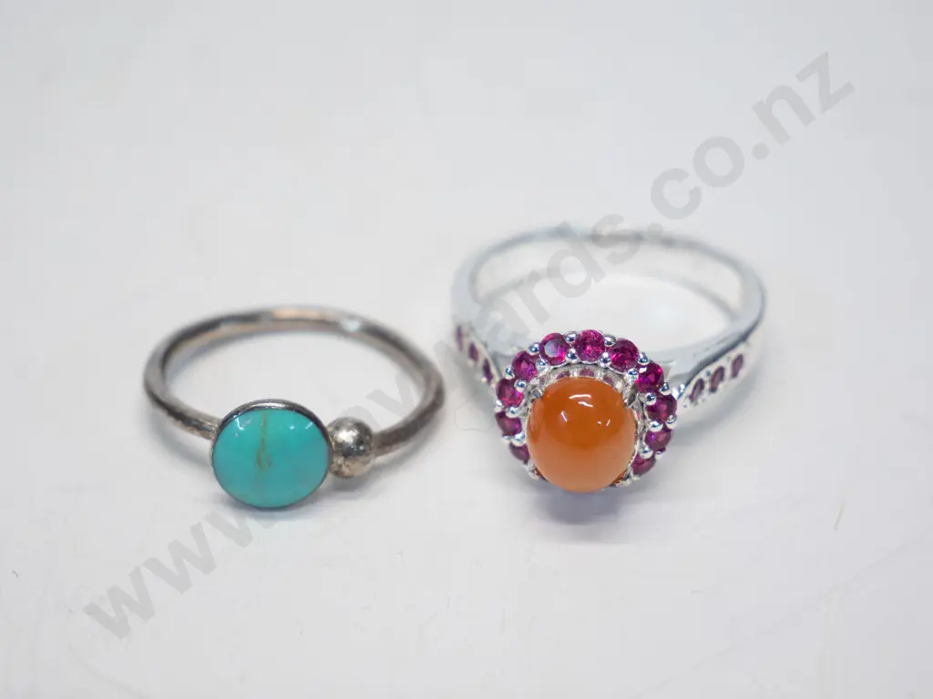 silver turquoise ring & silver amber/red stone ring Image 1++