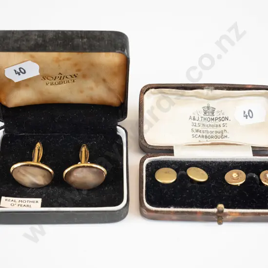 mother of pearl cufflinks & 2 pairs of buttons in original box
