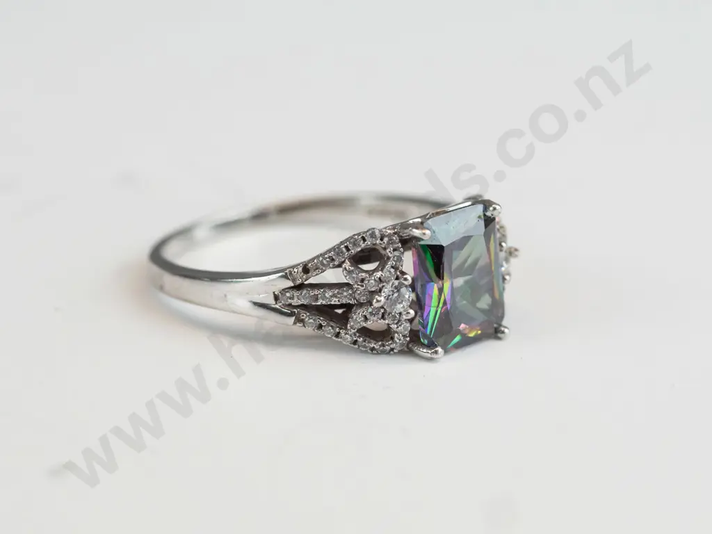 silver multi coloured stone ring stamped S925 Image 1++