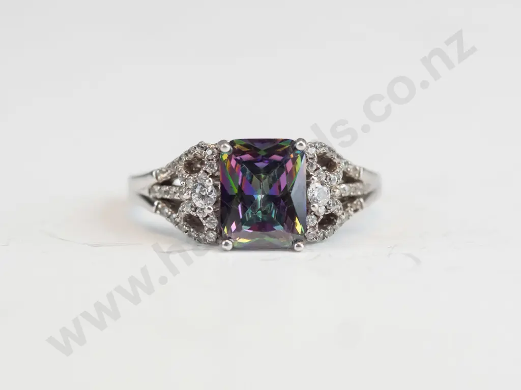 silver multi coloured stone ring stamped S925 Image 1++