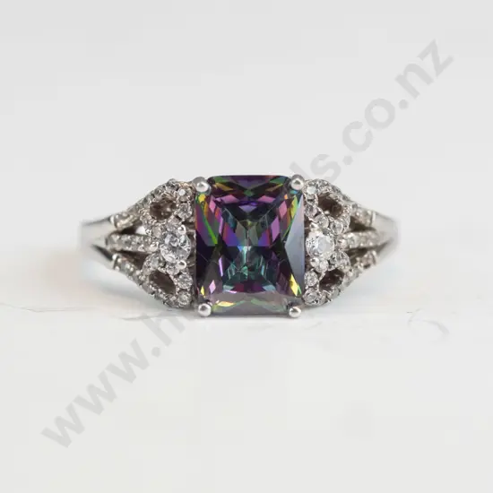 silver multi coloured stone ring stamped S925