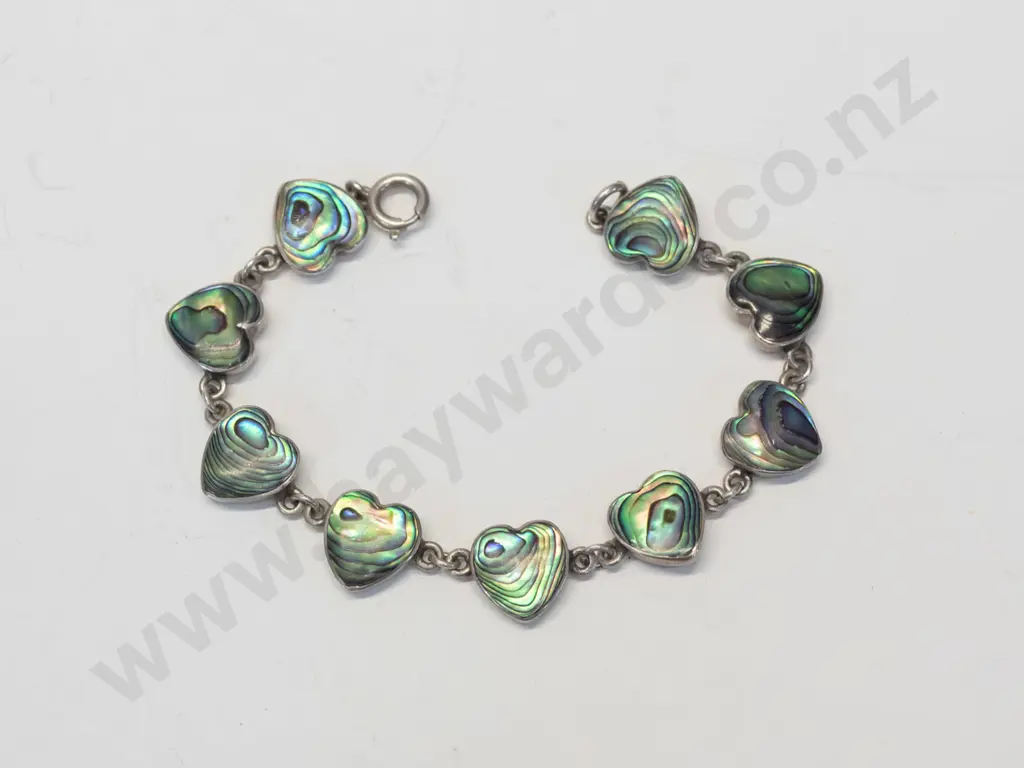 heart shaped paua shell bracelet stamped  silver Image 1++