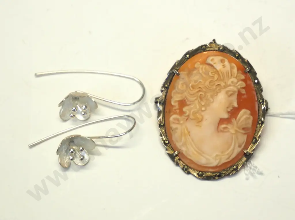 cameo brooch & pair of earrings Image 1++